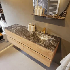 MONDIAZ VICA-DLUX 150cm Badmeubel Onderkast Washed Oak 4 Lades. Inbouw Wastafel CLOUD Rechts 1 Kraangat, Kleur Lava. 11 MONDIAZ VICA-DLUX 150cm Badmeubel Onderkast Washed Oak 4 Lades. Inbouw Wastafel CLOUD Rechts 1 Kraangat, Kleur Lava. -Geberiter Meubels Geschaft vica dluxe inbouw cloud lava washed oak side1 0060 13132514395821