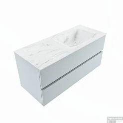 MONDIAZ VICA-DLUX 110cm Badmeubel Onderkast Clay 2 Lades. Inbouw Wastafel CLOUD Rechts Zonder Kraangat, Kleur Opalo, En Spiegel Model SPOT