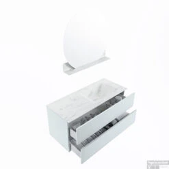 MONDIAZ VICA-DLUX 110cm Badmeubel Onderkast Clay 2 Lades. Inbouw Wastafel CLOUD Rechts Zonder Kraangat, Kleur Opalo, En Spiegel Model SPOT -Geberiter Meubels Geschaft vica dluxe inbouw cloud opalo clay sp google 3 0016