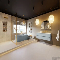 MONDIAZ VICA-DLUX 110cm Badmeubel Onderkast Clay 2 Lades. Inbouw Wastafel CLOUD Rechts Zonder Kraangat, Kleur Opalo, En Spiegel Model SPOT -Geberiter Meubels Geschaft vica dluxe inbouw cloud opalo clay totaal 0016 13132514382629