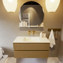 MONDIAZ VICA-DLUX 100cm Badmeubel Onderkast Oro 2 Lades. Inbouw Wastafel CLOUD Midden Zonder Kraangat, Kleur Opalo, En Spiegel Model SPOT -Geberiter Meubels Geschaft vica dluxe inbouw cloud opalo oro front1 0008