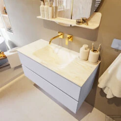 MONDIAZ VICA-DLUX 100cm Badmeubel Onderkast Cale 2 Lades. Inbouw Wastafel CLOUD Midden Zonder Kraangat, Kleur Ostra, En Spiegel Model SPOT -Geberiter Meubels Geschaft vica dluxe inbouw cloud ostra cale side1 0008 13132514384190