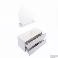 MONDIAZ VICA-DLUX 100cm Badmeubel Onderkast Cale 2 Lades. Inbouw Wastafel CLOUD Midden Zonder Kraangat, Kleur Ostra, En Spiegel Model SPOT -Geberiter Meubels Geschaft vica dluxe inbouw cloud ostra cale sp google 3 0008