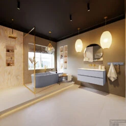 MONDIAZ VICA-DLUX 100cm Badmeubel Onderkast Cale 2 Lades. Inbouw Wastafel CLOUD Midden Zonder Kraangat, Kleur Ostra, En Spiegel Model SPOT -Geberiter Meubels Geschaft vica dluxe inbouw cloud ostra cale totaal 0008 13132514384191