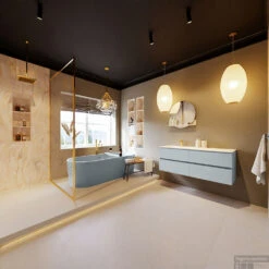 MONDIAZ VICA-DLUX 130cm Badmeubel Onderkast Clay 4 Lades. Inbouw Wastafel CLOUD Links 1 Kraangat, Kleur Ostra, En Spiegel Model SPOT -Geberiter Meubels Geschaft vica dluxe inbouw cloud ostra clay totaal 0053 13132514384830