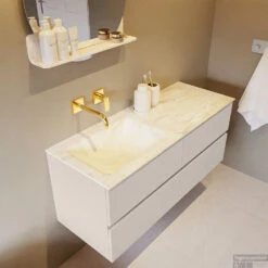 MONDIAZ VICA-DLUX 120cm Badmeubel Onderkast Linen 4 Lades. Inbouw Wastafel CLOUD Links Zonder Kraangat, Kleur Ostra. -Geberiter Meubels Geschaft vica dluxe inbouw cloud ostra linen side2 0044 13132514389947