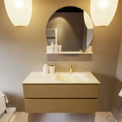 MONDIAZ VICA-DLUX 110cm Badmeubel Onderkast Oro 2 Lades. Inbouw Wastafel CLOUD Rechts 1 Kraangat, Kleur Ostra. -Geberiter Meubels Geschaft vica dluxe inbouw cloud ostra oro front1 0019