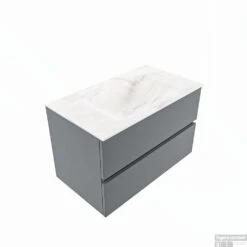 MONDIAZ VICA-DLUX 80cm Badmeubel Onderkast Plata 2 Lades. Inbouw Wastafel CLOUD Midden 1 Kraangat, Kleur Ostra, En Spiegel Model SPOT