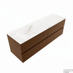 MONDIAZ VICA-DLUX 150cm Badmeubel Onderkast Rust 4 Lades. Inbouw Wastafel CLOUD Links Zonder Kraangat, Kleur Ostra, En Spiegel Model SPOT