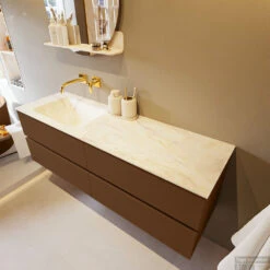 MONDIAZ VICA-DLUX 150cm Badmeubel Onderkast Rust 4 Lades. Inbouw Wastafel CLOUD Links Zonder Kraangat, Kleur Ostra, En Spiegel Model SPOT -Geberiter Meubels Geschaft vica dluxe inbouw cloud ostra rust side1 0056 13132514384473