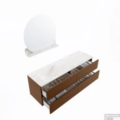 MONDIAZ VICA-DLUX 150cm Badmeubel Onderkast Rust 4 Lades. Inbouw Wastafel CLOUD Links Zonder Kraangat, Kleur Ostra, En Spiegel Model SPOT -Geberiter Meubels Geschaft vica dluxe inbouw cloud ostra rust sp google 3 0056