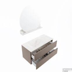 MONDIAZ VICA-DLUX 100cm Badmeubel Onderkast Smoke 2 Lades. Inbouw Wastafel CLOUD Links Zonder Kraangat, Kleur Ostra, En Spiegel Model SPOT -Geberiter Meubels Geschaft vica dluxe inbouw cloud ostra smoke sp google 3 0009