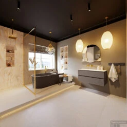 MONDIAZ VICA-DLUX 100cm Badmeubel Onderkast Smoke 2 Lades. Inbouw Wastafel CLOUD Links Zonder Kraangat, Kleur Ostra, En Spiegel Model SPOT -Geberiter Meubels Geschaft vica dluxe inbouw cloud ostra smoke totaal 0009 13132514383831