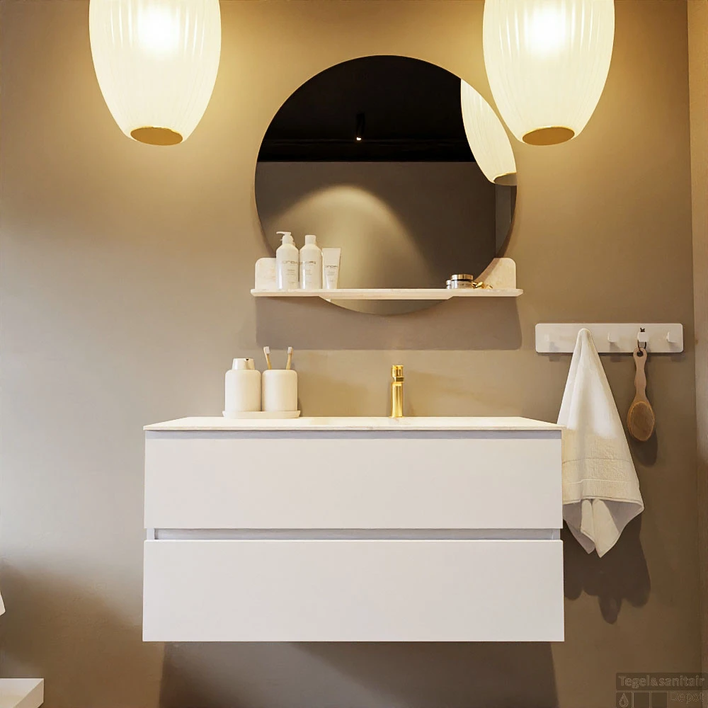 MONDIAZ VICA-DLUX 100cm Badmeubel Onderkast Talc 2 Lades. Inbouw Wastafel CLOUD Rechts 1 Kraangat, Kleur Ostra. 8 MONDIAZ VICA-DLUX 100cm Badmeubel Onderkast Talc 2 Lades. Inbouw Wastafel CLOUD Rechts 1 Kraangat, Kleur Ostra. - Afbeelding 6