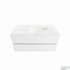 MONDIAZ VICA-DLUX 100cm Badmeubel Onderkast Talc 2 Lades. Inbouw Wastafel CLOUD Rechts 1 Kraangat, Kleur Ostra.