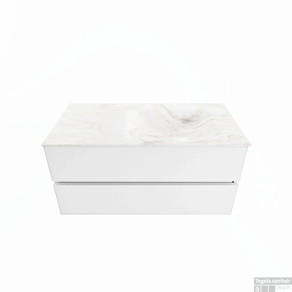 MONDIAZ VICA-DLUX 100cm Badmeubel Onderkast Talc 2 Lades. Inbouw Wastafel CLOUD Rechts 1 Kraangat, Kleur Ostra. 3 MONDIAZ VICA-DLUX 100cm Badmeubel Onderkast Talc 2 Lades. Inbouw Wastafel CLOUD Rechts 1 Kraangat, Kleur Ostra.