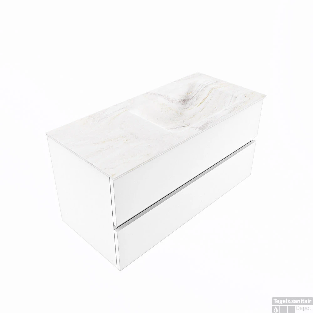 MONDIAZ VICA-DLUX 100cm Badmeubel Onderkast Talc 2 Lades. Inbouw Wastafel CLOUD Rechts 1 Kraangat, Kleur Ostra. 6 MONDIAZ VICA-DLUX 100cm Badmeubel Onderkast Talc 2 Lades. Inbouw Wastafel CLOUD Rechts 1 Kraangat, Kleur Ostra. - Afbeelding 4