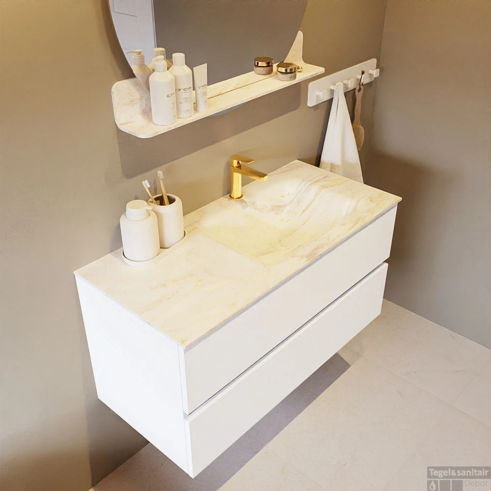 MONDIAZ VICA-DLUX 100cm Badmeubel Onderkast Talc 2 Lades. Inbouw Wastafel CLOUD Rechts 1 Kraangat, Kleur Ostra. 5 MONDIAZ VICA-DLUX 100cm Badmeubel Onderkast Talc 2 Lades. Inbouw Wastafel CLOUD Rechts 1 Kraangat, Kleur Ostra. - Afbeelding 3