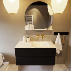 MONDIAZ VICA-DLUX 100cm Badmeubel Onderkast Urban 2 Lades. Inbouw Wastafel CLOUD Rechts Zonder Kraangat, Kleur Ostra, En Spiegel Model SPOT -Geberiter Meubels Geschaft vica dluxe inbouw cloud ostra urban front1 0010