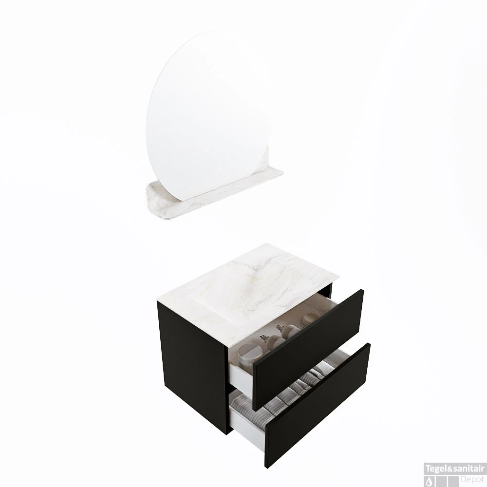 MONDIAZ VICA-DLUX 70cm Badmeubel Onderkast Urban 2 Lades. Inbouw Wastafel CLOUD Midden 1 Kraangat, Kleur Ostra, En Spiegel Model SPOT 6 MONDIAZ VICA-DLUX 70cm Badmeubel Onderkast Urban 2 Lades. Inbouw Wastafel CLOUD Midden 1 Kraangat, Kleur Ostra, En Spiegel Model SPOT - Afbeelding 4