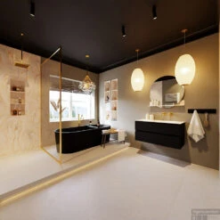 MONDIAZ VICA-DLUX 100cm Badmeubel Onderkast Urban 2 Lades. Inbouw Wastafel CLOUD Rechts Zonder Kraangat, Kleur Ostra, En Spiegel Model SPOT -Geberiter Meubels Geschaft vica dluxe inbouw cloud ostra urban totaal 0010 13132514383474