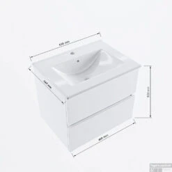 MONDIAZ VICA 60cm Badmeubel Onderkast Army 2 Lades. Wastafel DENIA Midden 1 Kraangat, Kleur Glanzend Wit. -Geberiter Meubels Geschaft vicadenia60midden2maattekening 11276264475690