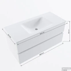 MONDIAZ VICA-DLUX 100cm Badmeubel Onderkast Cale 2 Lades. Inbouw Wastafel CLOUD Midden Zonder Kraangat, Kleur Ostra, En Spiegel Model SPOT -Geberiter Meubels Geschaft vicadluxe100cmcentermaattekening 8151264472079 4