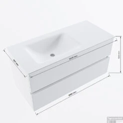 MONDIAZ VICA-DLUX 100cm Badmeubel Onderkast Smoke 2 Lades. Inbouw Wastafel CLOUD Links Zonder Kraangat, Kleur Ostra, En Spiegel Model SPOT -Geberiter Meubels Geschaft vicadluxe100cmleftmaattekening 8151264472101 1