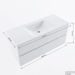 MONDIAZ VICA-DLUX 110cm Badmeubel Onderkast Dark Grey 2 Lades. Inbouw Wastafel CLOUD Midden Zonder Kraangat, Kleur Lava, En Spiegel Model SPOT -Geberiter Meubels Geschaft vicadluxe110cmcentermaattekening 8151264472194