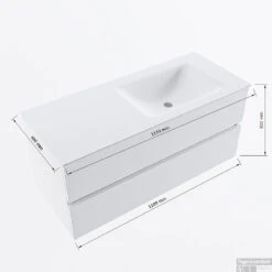 MONDIAZ VICA-DLUX 110cm Badmeubel Onderkast Clay 2 Lades. Inbouw Wastafel CLOUD Rechts Zonder Kraangat, Kleur Opalo, En Spiegel Model SPOT -Geberiter Meubels Geschaft vicadluxe110cmrightmaattekening 8151264472257 3
