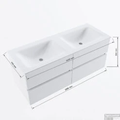 MONDIAZ VICA 120cm Badmeubel Onderkast Ocher 4 Lades. Wastafel CLOUD Dubbel Zonder Kraangat, Kleur Talc Met Spiegel LED. -Geberiter Meubels Geschaft vicadluxe120cm4doublemaattekening 8151264472282