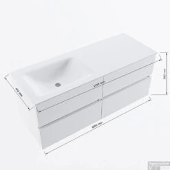 MONDIAZ VICA 120cm Badmeubel Onderkast Plata 4 Lades. Wastafel CLOUD Links 1 Kraangat, Kleur Talc. -Geberiter Meubels Geschaft vicadluxe120cm4leftmaattekening 8151264472326
