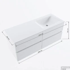 MONDIAZ VICA 120cm Badmeubel Onderkast Plata 4 Lades. Wastafel CLOUD Rechts 1 Kraangat, Kleur Talc Met Spiegel LED. -Geberiter Meubels Geschaft vicadluxe120cm4rightmaattekening 8151264472348