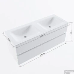 MONDIAZ VICA 120cm Badmeubel Onderkast Antracite 2 Lades. Wastafel CLOUD Dubbel 2 Kraangaten, Kleur Talc Met Spiegel LED. -Geberiter Meubels Geschaft vicadluxe120cmdoublemaattekening 8151264472446