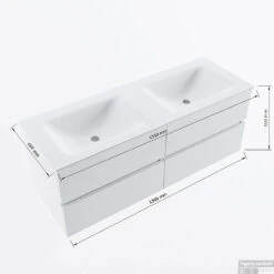 MONDIAZ VICA-DLUX 130cm Badmeubel Onderkast Army 4 Lades. Inbouw Wastafel CLOUD Dubbel 2 Kraangaten, Kleur Frappe. -Geberiter Meubels Geschaft vicadluxe130cm4doublemaattekening 8151264475066 2