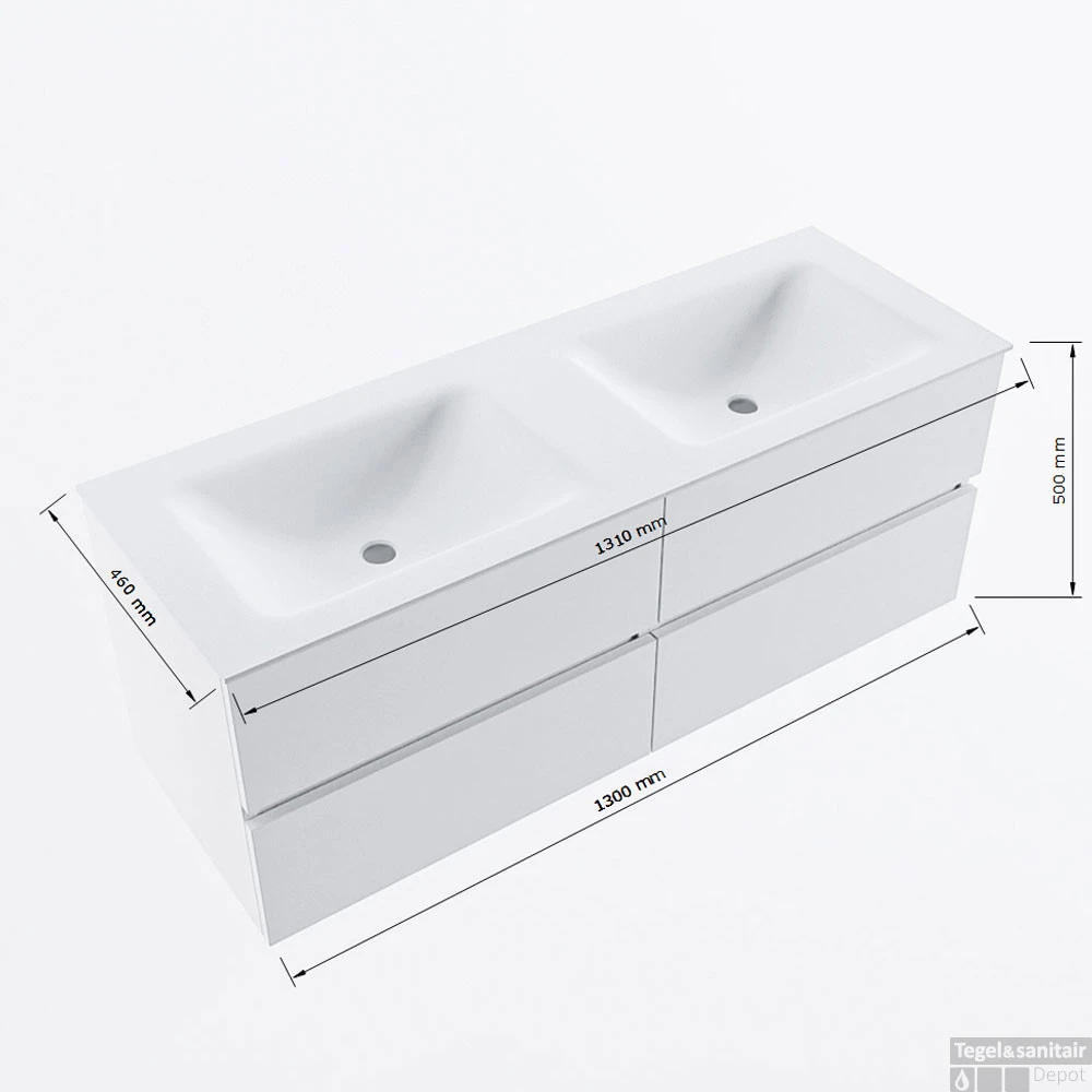 MONDIAZ VICA 130cm Badmeubel Onderkast Urban 4 Lades. Wastafel CLOUD Dubbel Zonder Kraangat, Kleur Talc Met Spiegel LED. 10 MONDIAZ VICA 130cm Badmeubel Onderkast Urban 4 Lades. Wastafel CLOUD Dubbel Zonder Kraangat, Kleur Talc Met Spiegel LED. - Afbeelding 8