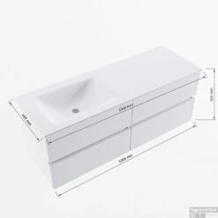 MONDIAZ VICA-DLUX 130cm Badmeubel Onderkast Clay 4 Lades. Inbouw Wastafel CLOUD Links 1 Kraangat, Kleur Ostra. -Geberiter Meubels Geschaft vicadluxe130cm4leftmaattekening 8151264475084 3