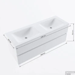 MONDIAZ VICA 130cm Badmeubel Onderkast Smag 2 Lades. Wastafel CLOUD Dubbel 2 Kraangaten, Kleur Talc Met Spiegel LED. 17 MONDIAZ VICA 130cm Badmeubel Onderkast Smag 2 Lades. Wastafel CLOUD Dubbel 2 Kraangaten, Kleur Talc Met Spiegel LED. -Geberiter Meubels Geschaft vicadluxe130cmdoublemaattekening 8151264475198 1