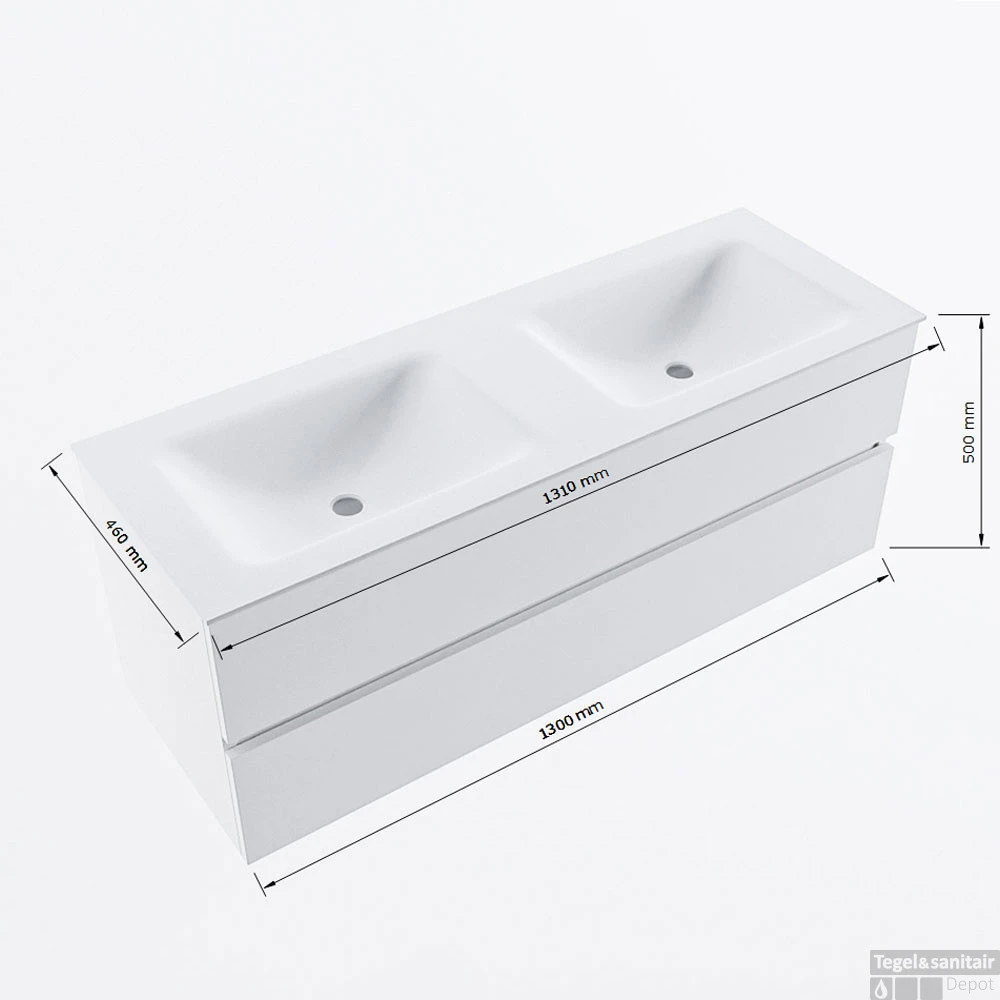 MONDIAZ VICA 130cm Badmeubel Onderkast Smag 2 Lades. Wastafel CLOUD Dubbel 2 Kraangaten, Kleur Talc Met Spiegel LED. 10 MONDIAZ VICA 130cm Badmeubel Onderkast Smag 2 Lades. Wastafel CLOUD Dubbel 2 Kraangaten, Kleur Talc Met Spiegel LED. - Afbeelding 8