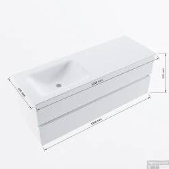 MONDIAZ VICA-DLUX 130cm Badmeubel Onderkast Clay 2 Lades. Inbouw Wastafel CLOUD Links 1 Kraangat, Kleur Lava, En Spiegel Model SPOT -Geberiter Meubels Geschaft vicadluxe130cmleftmaattekening 8151264475220