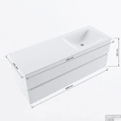 MONDIAZ VICA 130cm Badmeubel Onderkast Rosee 2 Lades. Wastafel CLOUD Rechts 1 Kraangat, Kleur Talc Met Spiegel LED. -Geberiter Meubels Geschaft vicadluxe130cmrightmaattekening 8151264475260 1