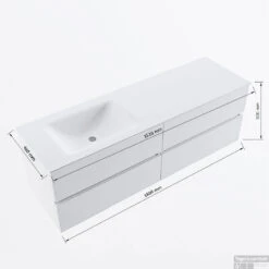 MONDIAZ VICA-DLUX 150cm Badmeubel Onderkast Rust 4 Lades. Inbouw Wastafel CLOUD Links Zonder Kraangat, Kleur Ostra, En Spiegel Model SPOT -Geberiter Meubels Geschaft vicadluxe150cm4leftmaattekening 8151264475379