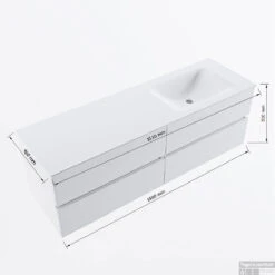 MONDIAZ VICA-DLUX 150cm Badmeubel Onderkast Washed Oak 4 Lades. Inbouw Wastafel CLOUD Rechts 1 Kraangat, Kleur Lava. 15 MONDIAZ VICA-DLUX 150cm Badmeubel Onderkast Washed Oak 4 Lades. Inbouw Wastafel CLOUD Rechts 1 Kraangat, Kleur Lava. -Geberiter Meubels Geschaft vicadluxe150cm4rightmaattekening 8151264475401