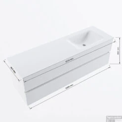 MONDIAZ VICA 150cm Badmeubel Onderkast Greey 2 Lades. Wastafel CLOUD Rechts 1 Kraangat, Kleur Talc Met Spiegel LED. -Geberiter Meubels Geschaft vicadluxe150cmrightmaattekening 8151264475526
