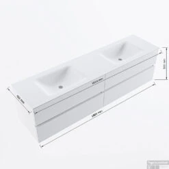 MONDIAZ VICA 180cm Badmeubel Onderkast Oro 4 Lades. Wastafel CLOUD Dubbel Zonder Kraangat, Kleur Talc. -Geberiter Meubels Geschaft vicadluxe180cm4doublemaattekening 11276264471960