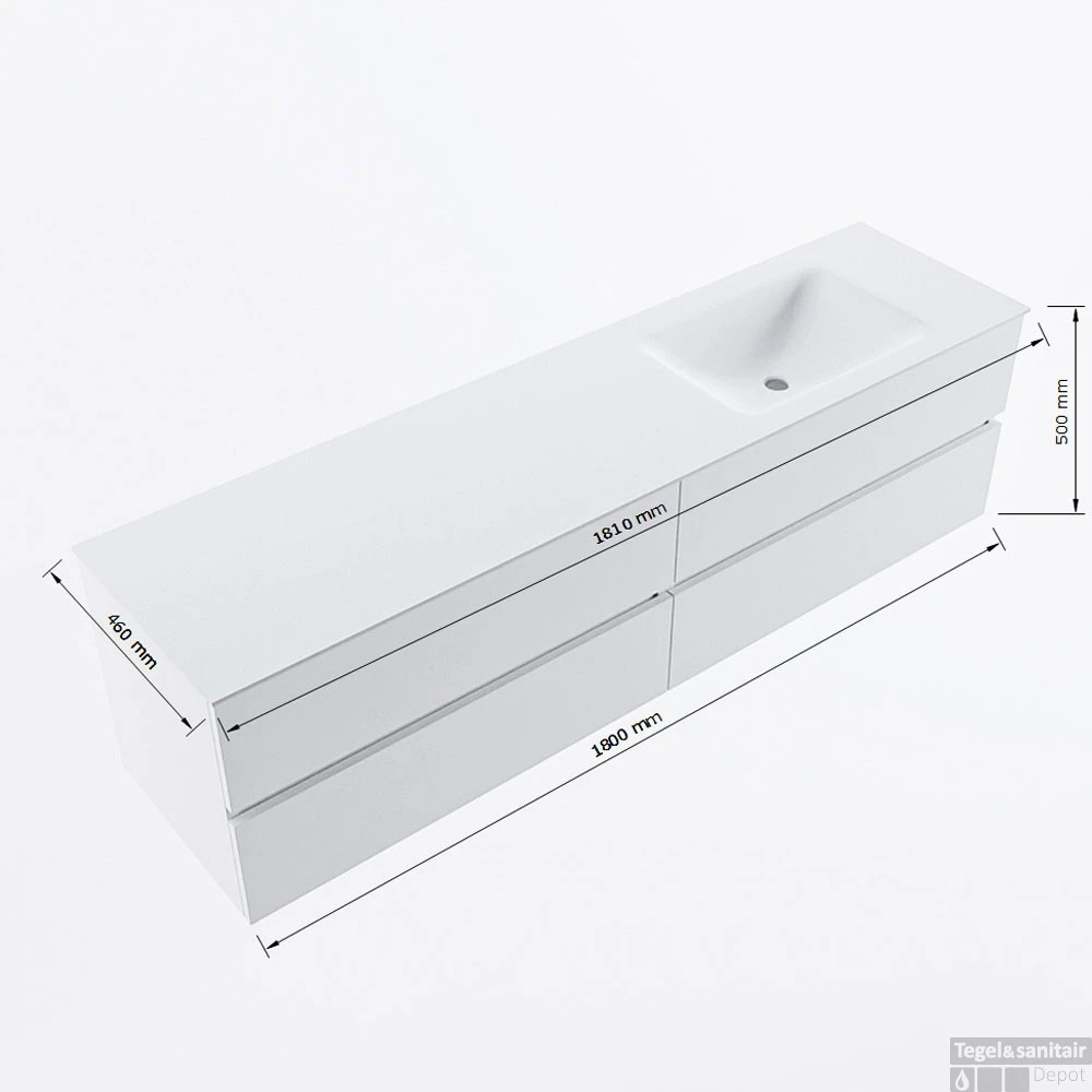 MONDIAZ VICA 180cm Badmeubel Onderkast Underlayment 4 Lades. Wastafel CLOUD Rechts Zonder Kraangat, Kleur Talc. 9 MONDIAZ VICA 180cm Badmeubel Onderkast Underlayment 4 Lades. Wastafel CLOUD Rechts Zonder Kraangat, Kleur Talc. - Afbeelding 7