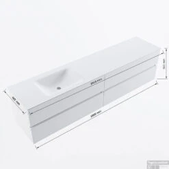 MONDIAZ VICA 200cm Badmeubel Onderkast Washed Oak 4 Lades. Wastafel CLOUD Links Zonder Kraangat, Kleur Talc. -Geberiter Meubels Geschaft vicadluxe200cm4leftmaattekening 11276264472131 1
