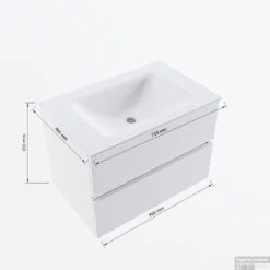 MONDIAZ VICA 70cm Badmeubel Onderkast Smoke 2 Lades. Wastafel CLOUD Midden Zonder Kraangat, Kleur Talc Met Spiegel LED. -Geberiter Meubels Geschaft vicadluxe70cmcentermaattekening 8151264471911 4