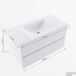 MONDIAZ VICA-DLUX 90cm Badmeubel Onderkast Dark Grey 2 Lades. Inbouw Wastafel CLOUD Midden 1 Kraangat, Kleur Lava, En Spiegel Model SPOT -Geberiter Meubels Geschaft vicadluxe90cmcentermaattekening 8151264472031