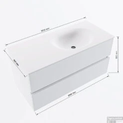 MONDIAZ VICA 100cm Badmeubel Onderkast Smag 2 Lades. Wastafel MOON Rechts 1 Kraangat, Kleur Talc. -Geberiter Meubels Geschaft vicamoon100rechts2maattekening 12526264451220